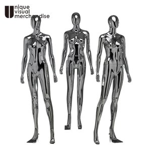 Mannequin Femme <span class=keywords><strong>Grande</strong></span> <span class=keywords><strong>Taille</strong></span> Corps Entier Chromé Électroplaqué, Mannequin Femme aux Courbes Prononcées et Poitrine Généreuse, Présentation Éblouissante - Product Image 1