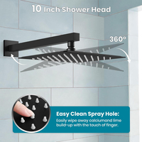 Système de douche encastré noir mat 3 fonctions - Grande pomme de douche carrée à effet pluie, douchette à main et bec de baignoire avec valve en laiton