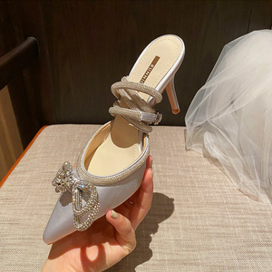 Sexy Fashion Glitter Rhinestones Women Pumps Crystal <b>Bow</b> Summer Shoes Genuine Leather Light Weight Anti-Slippery Wholesale High - Product Image 3
