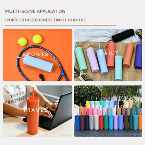 แก้วน้ำทรงตรงสองชั้นเคลือบยาง IDEA GIFT ขายดี พร้อมหลอดดูด แก้วอะคริลิกทรงเพรียวบาง - Product Image 6