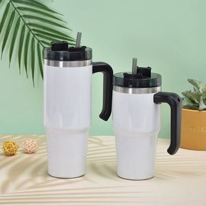 Gobelet isotherme en acier inoxydable sous vide 30oz pour voiture avec poignée et couvercle amovible avec paille - Product Image 4