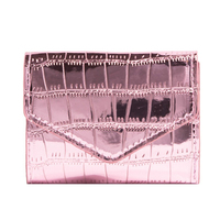 Dompet Wanita Mewah Berkilau Kulit Buaya Mini PU Dompet Kulit PU Penjepit Uang Wanita Tempat Kartu Kredit Berhias Batu