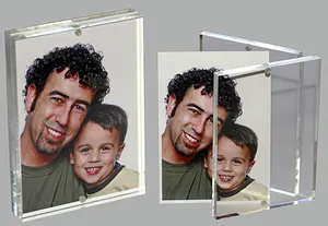Cornice per foto magnetica con blocco acrilico trasparente personalizzato, cornice per foto a doppia faccia da tavolo