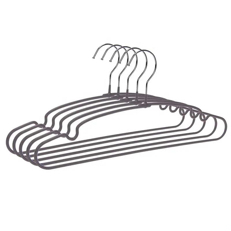 Grey Colored PVC Coated Metal Clothes Hanger Metal Wire Hanger with Non Slip Shoulder Hanger