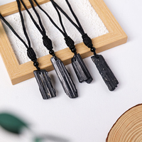 Collier pendentif en tourmaline noire naturelle brute, cordon noir réglable, bijou en pierre précieuse, cadeau