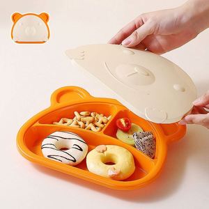 Assiette anti-chute pour enfants motif ours avec couvercle intégré, assiette repas bébé avec compartiments - Product Image 2