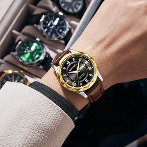 Di lusso di alta qualità orologio da uomo in pelle impermeabile al quarzo orologi da uomo sportivi uomini d'affari guardare con giorno settimana - Product Image 2