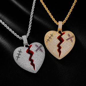 Collar con Colgante de Corazón Roto para Hombre, de Latón con Incrustaciones de Circonita Cúbica, Amuleto de Corazón Frágil, Joyería Creativa de Hip Hop para Raperos - Product Image 1