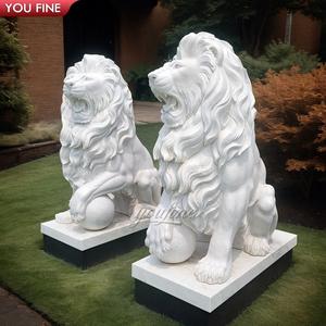<span class=keywords><strong>Statue</strong></span> de Lion assis <span class=keywords><strong>en</strong></span> marbre sculpté à la main - Product Image 4