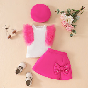 Set Estivo 3 Pezzi per Bambine 6M-3A: Top a Rete con Spalline + Gonna Corta con Fiocco + Berretto - Product Image 3