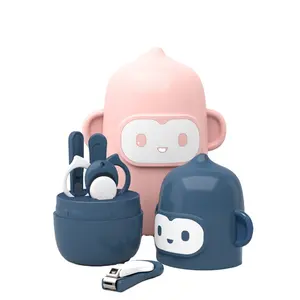 China Lieferant 4-in-1 Cartoon Affe Edelstahl Mini Baby Maniküre Pediküre Kit Kinder Maniküre Werkzeuge Kinder Nagel pflege Sets