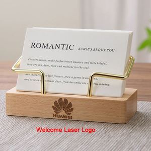 Office Desktop Gift Wood Name Card <b>Holder</b> Laser Logo Black Walnut Beech Wooden Metal Name Card <b>Holder</b> - Product Image 6