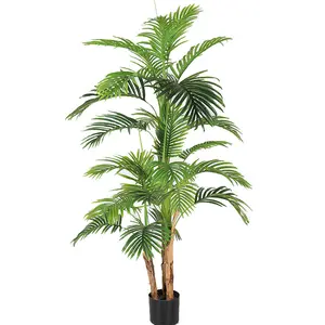 Mini palmera moderna de plástico verde, flores y plantas artificiales con maletero Natural, venta al por mayor