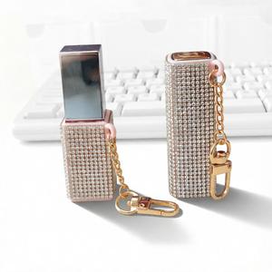 Custom Silicone Adjustable Lightweight Keychain Lipstick Holder with Sparkling Rhinestone Design for Travel