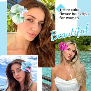 Barrettes à cheveux réalistes en forme d'orchidée Phalaenopsis avec perles, élégantes épingles à cheveux papillon orchidée, accessoires <span class=keywords><strong>de</strong></span> coiffure pour mariée, plage et mariage - Product Image 3
