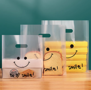 로고가있는 맞춤형 투명 비닐 봉투 휴대용 식품 디저트 케이크 포장 테이크 아웃 휴대용 비닐 봉지 - Product Image 3