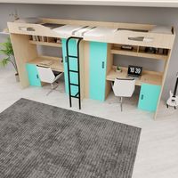 Lit mezzanine pour enfants efficace et peu encombrant avec bureau et armoire pour filles, taille double avec tiroirs, bleu