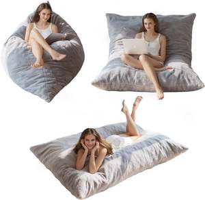 Canapé-<span class=keywords><strong>lit</strong></span> géant moderne 3-en-1 en fausse fourrure avec rembourrage en mousse haute densité, pouf pliable pour adultes - Product Image 1