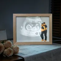Photo 4D de bébé, éclairage moderne, design rectangulaire floral, impression UV, écologique, durable, cadre transparent fait main, image d'échographie NT