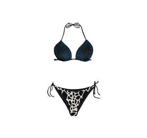 M431 Set Bikini da Donna con Stampa Digitale Motivo Leopardato, Halter Incrociato e Laccetti Laterali, in Spandex Elasticizzato e Poliestere - Product Image 1