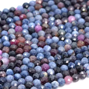 Ruby Sapphire Beads Grade AA Genuine Natural Gemstone Full Strand Faceted Round Loose Beads