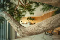 Projet de paysagisme intérieur/extérieur personnalisé, plantes artificielles à gros tronc, vieux pin artificiel, faux saule, faux érable