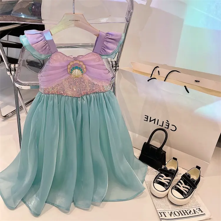 Gaun Princess putri duyung untuk anak perempuan, kostum Cosplay putri duyung untuk bayi perempuan