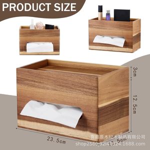 Caja de pañuelos de madera de acacia, organizador de doble capa, almacenamiento de escritorio, diseño moderno - Product Image 4