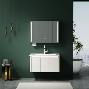 Nouveau <span class=keywords><strong>meuble</strong></span> <span class=keywords><strong>de</strong></span> <span class=keywords><strong>salle</strong></span> <span class=keywords><strong>de</strong></span> <span class=keywords><strong>bain</strong></span> en PVC imperméable <span class=keywords><strong>de</strong></span> style moderne et abordable avec miroir intelligent et lavabo en céramique en forme d'arc <span class=keywords><strong>pour</strong></span> hôtel et maison - Product Image 6