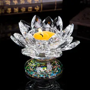 Haupt dekoration Kristall kugel 7 Farben Tee licht Buddhistischer Kerzenhalter Glas Kristall Lotus Blume Kerzenhalter