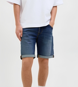 Shorts Bermuda en Coton Bleu Foncé Uni pour Homme, Taille Mi-Haute, Fermeture Boutonnée, Style Décontracté, Respirant, en Denim Tissé - Product Image 1