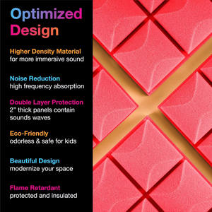 Paneles de Espuma Acústica, Paquete de 12, Rojo, Mini Cuadrados, Diseño Moderno, Paneles de Insonorización de 2'' X 12'' X 12'', para Gimnasio y Sala de Estar - Product Image 2