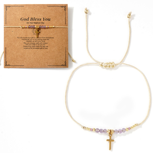 สร้อยข้อมือแบบไขว้ชุบทองสร้อยข้อมือลูกปัดหินธรรมชาติสำหรับผู้หญิงเครื่องประดับแฟชั่นทางศาสนา - Product Image 4