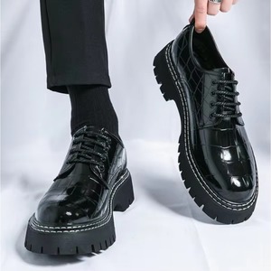 Chaussures habillées pour hommes à lacets, rehaussantes, à plateforme, motif croco, à semelle épaisse, décontractées pour le bureau - Product Image 3