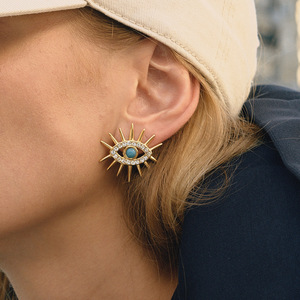 Ensemble de boucles d'oreilles et bague Evil Eye, en acier inoxydable plaqué or 18 carats, design géométrique à pointes, pour femmes, bijoux tendance - Product Image 2