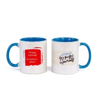 Tasses en porcelaine de 350 ml, cadeaux, blancs, sublimables, revêtement extérieur blanc, intérieur coloré, tasses en céramique personnalisées avec poignée colorée