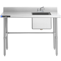Huiqiybao — Table de travail commerciale en acier inoxydable, banc de restauration avec évier, support de cuisine