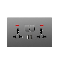 Enchufe de Pared de Lujo Gris Multifuncional de 13A con Panel de Cobre Puro, Doble USB, Cinco Orificios, Estándar Británico con Conexión a Tierra