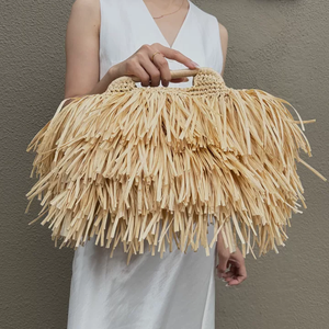 Grass <strong>Green</strong> Fringe Raffia Clutch Boho <strong>Purse</strong> Knitted Shaggy Crochet Large Capacity Waterproof Beach Party Gift for Women - Product Image 3