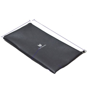 Pochette à bijoux en cuir PU noir haut de gamme, sac d'emballage personnalisé avec fermeture éclair et logo - Product Image 2
