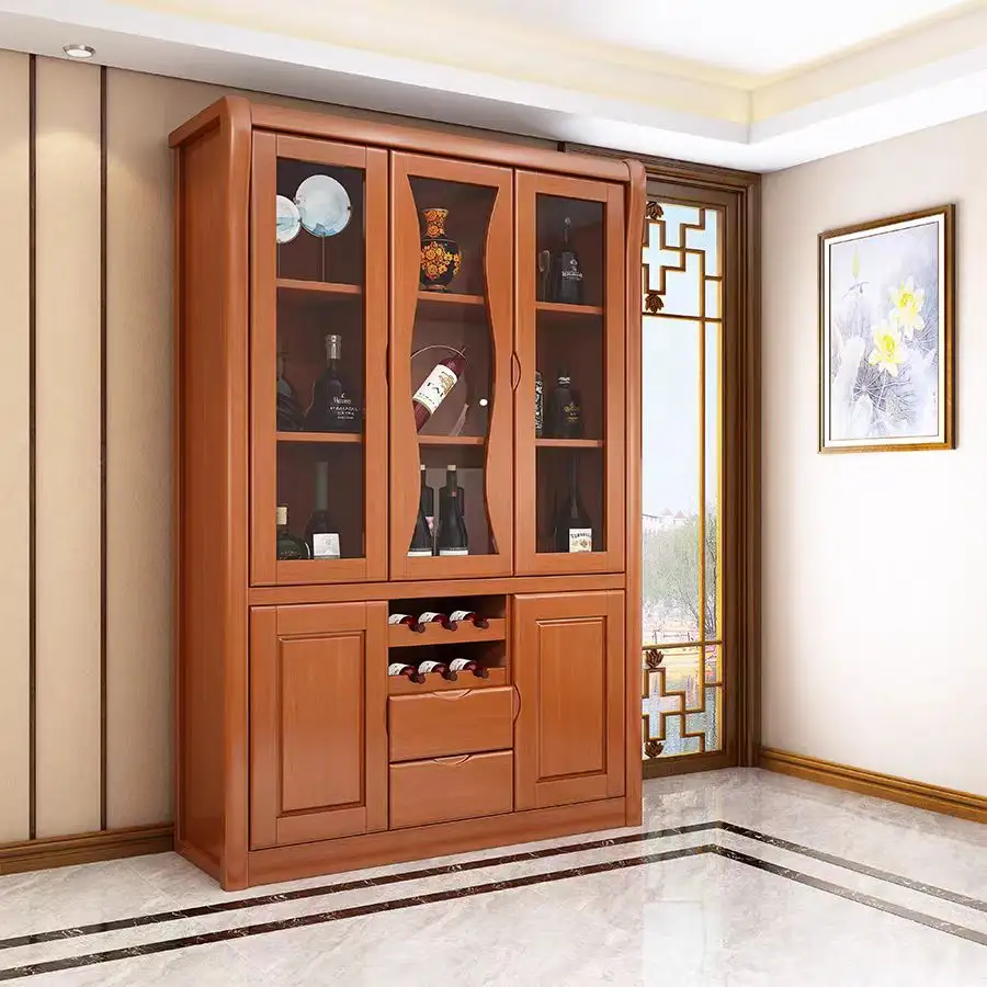 Meuble moderne de cuisine avec fenêtre Armoire à vin industrielle avec porte en filet Armoire de bar à vin Mobilier d'hôtel