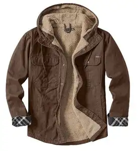 2024 Inverno elegante ao ar livre masculino macio velo capuz acolchoado forrado flanela camisa jaquetas