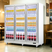 Vitrine réfrigérée verticale multi-portes pour boissons, avec porte vitrée, économe en énergie, sans givre, pour l'épicerie