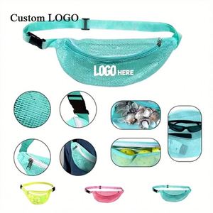 Sac banane de plage en nylon unisexe avec sangles réglables pour enfants et adultes, idéal pour ramasser des galets et des coquillages - Product Image 1