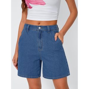 Pantalones cortos de mezclilla de corte recto de cintura media a la moda para mujer, bonitos trajes de moda Y2K de verano 2025 con decoración de botones, logotipo informal en la cintura - Product Image 1