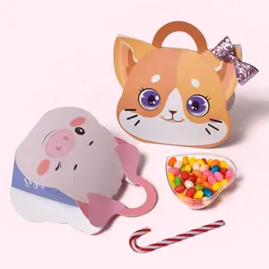 Bolso creativo para mascotas cajas de papel dulces galletas lindo gato Rosa pag caja de regalo para cumpleaños boda fiesta favores cajas de decoración