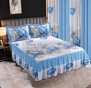 Juego de Ropa de <span class=keywords><strong>Cama</strong></span> LILIANNA de 7 Piezas con Cortinas - Estampado de Encaje Brillante, Cubrecama Acolchado y Falda de <span class=keywords><strong>Cama</strong></span> - Product Image 3