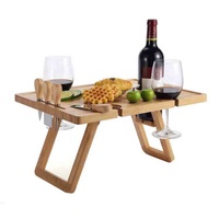 Table de pique-nique pliante en bambou, portable, pour l'extérieur, avec porte-bouteille et porte-verres, ensemble de couteaux à fromage, plateau à charcuterie écologique