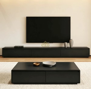 <span class=keywords><strong>Meuble</strong></span> <span class=keywords><strong>TV</strong></span> de style nouveau 2026, luxe léger, en bois massif avec finition laquée noire pour salon - Product Image 2