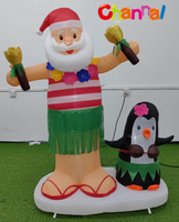 Décoration de Noël tropicale gonflable, ensemble de Père Noël hawaïen Hula d'été avec pingouin LED pour affichage extérieur en jardin